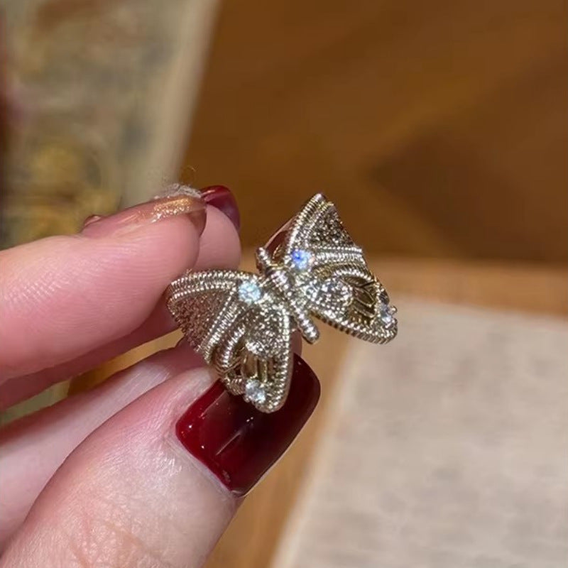 Wholesale Butterfly Design Adjustable Ring with Copper Zircon,  Trendy Everyday Jewelry Accessory