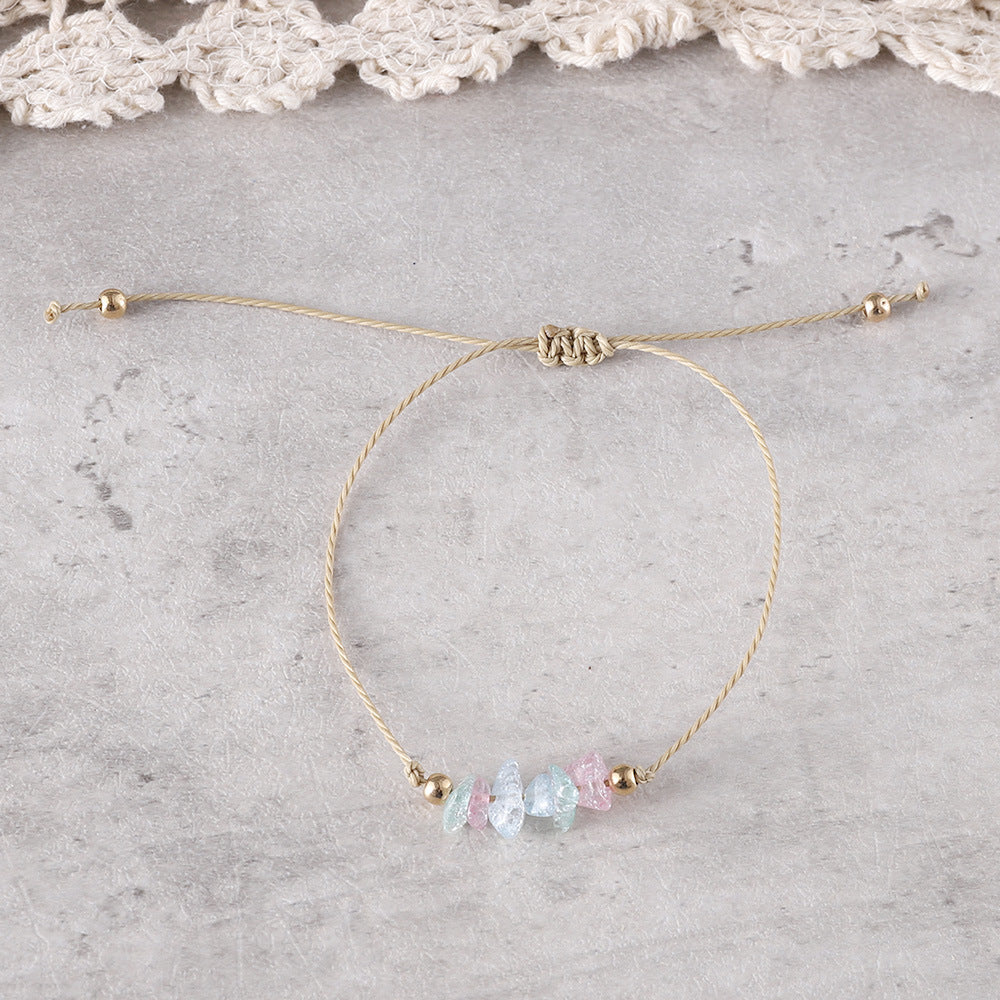 Wholesale Bohemian colorful irregular natural stone gravel adjustable handmade woven bracelet