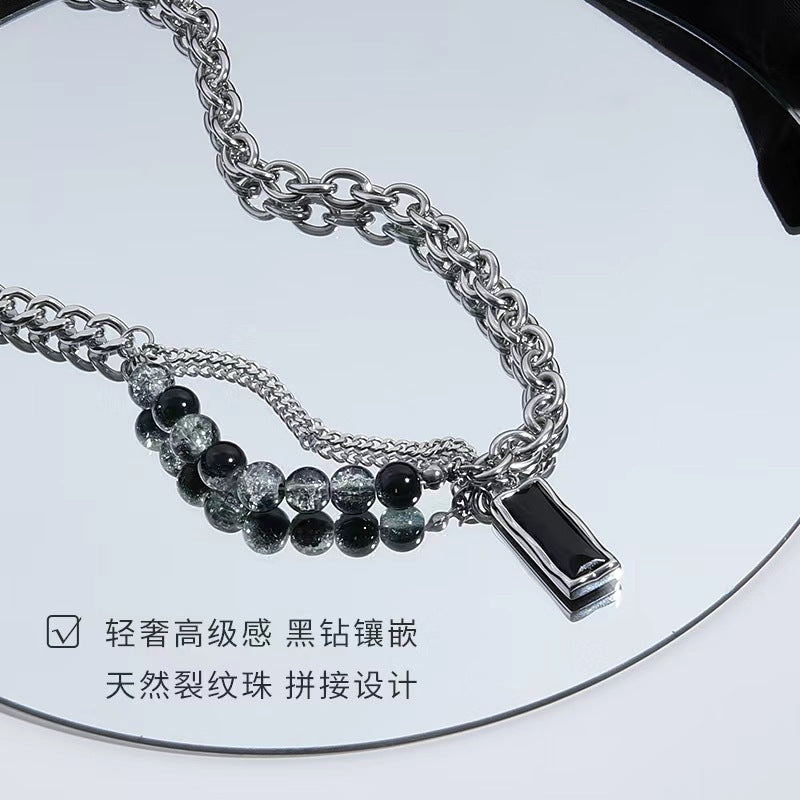 Wholesale Black Gemstone Necklace Hip Hop Necklace Choker Necklace Titanium Steel ACC-NE-Ziyou010