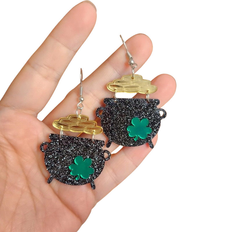 Wholesale Irish St. Patrick's Day Acrylic Green Shamrock Earrings ACC-ES-XueP045