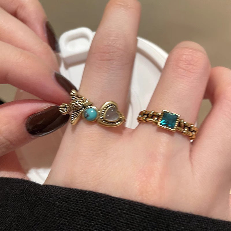 Wholesale Retro Distressed Splicing Turquoise Ring