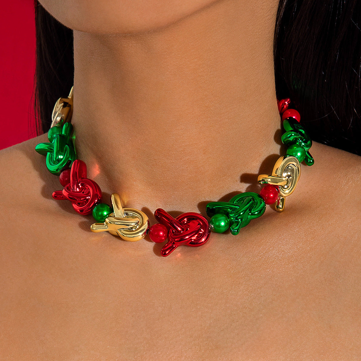 Wholesale Color Pumpkin Knot Beaded Clavicle Chain  Christmas Necklace