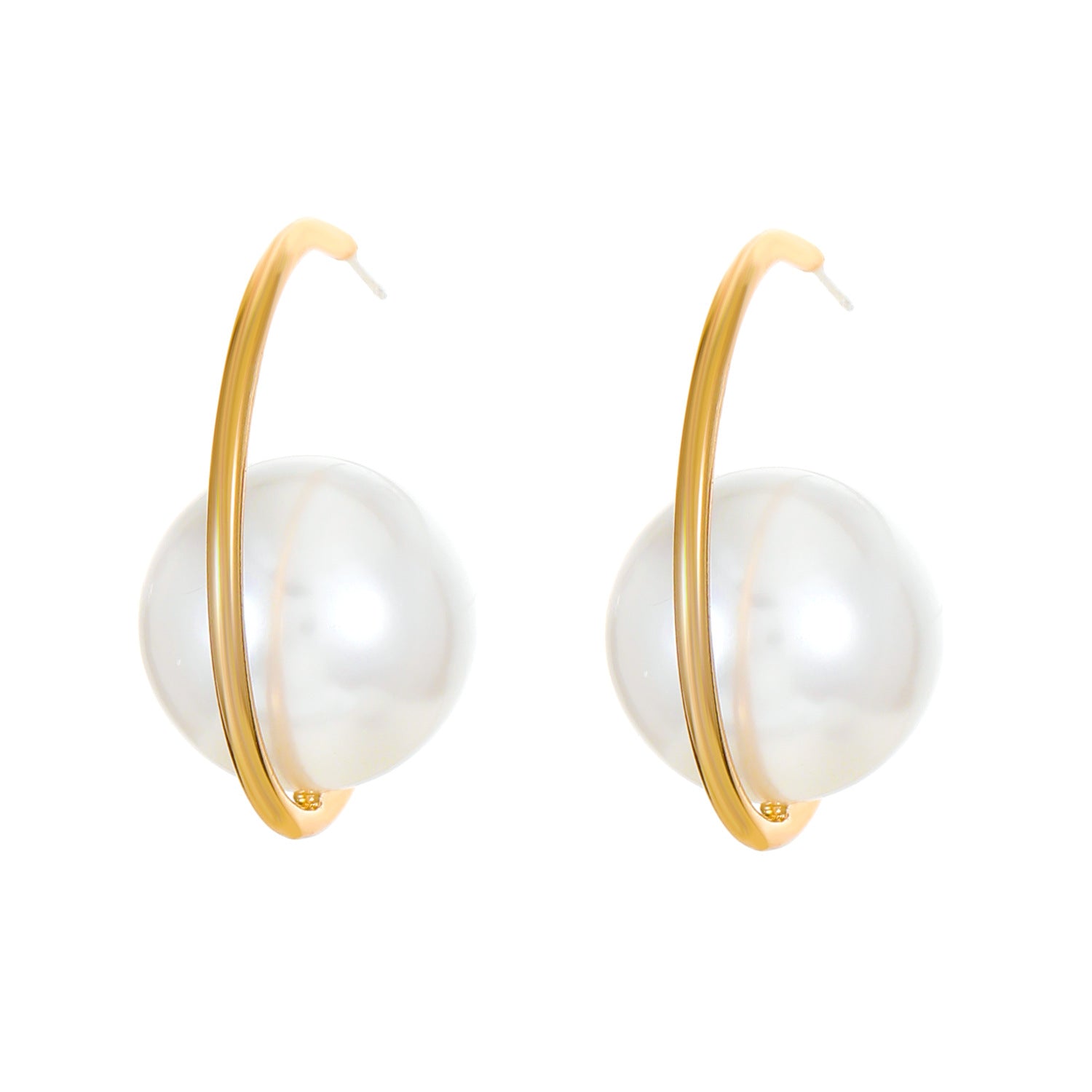 Wholesale Large Pearl C Shape Geometric Earrings For Women Gold Tone Alloy Party Jewelry Accessory