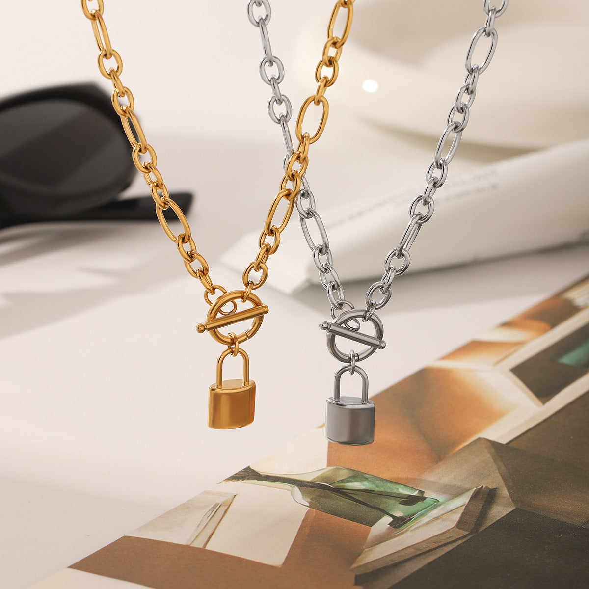 Wholesale Stainless Steel 18K Gold OT Buckle Lock  Pendant Necklace