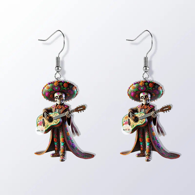 Wholesale Mexican style guitar skeleton acrylic earrings