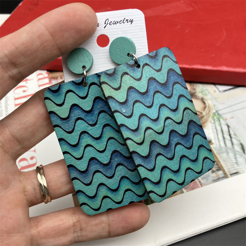 Wholesale Vintage Rectangular Wooden Earrings ACC-ES-FX007