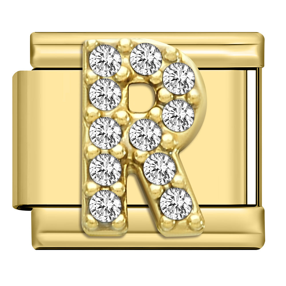 Wholesale Stainless Steel Modular Bracelet with Rhinestones and Gold Letters for Everyday Wear Jewelry Accessory