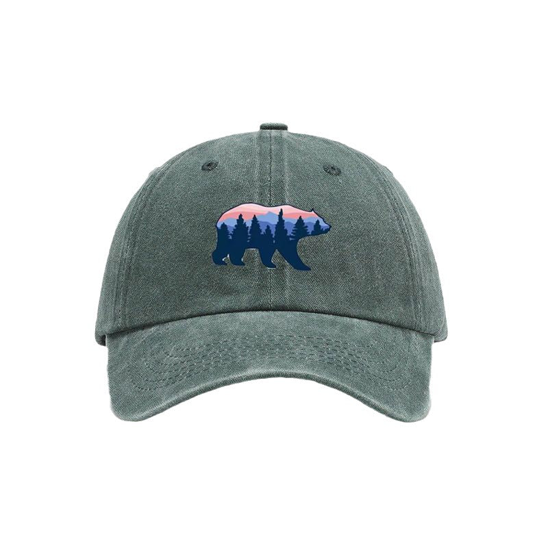 Wholesale distressed washed vintage hat personalized forest bear printed baseball cap