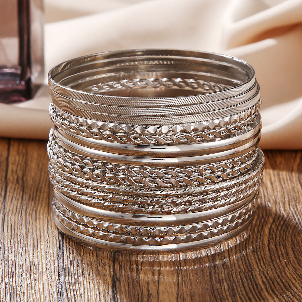 Wholesale Set of 12 Bracelets Set Cross-Border Jewelry Bohemian Style Multi-Layer Alloy Bracelets