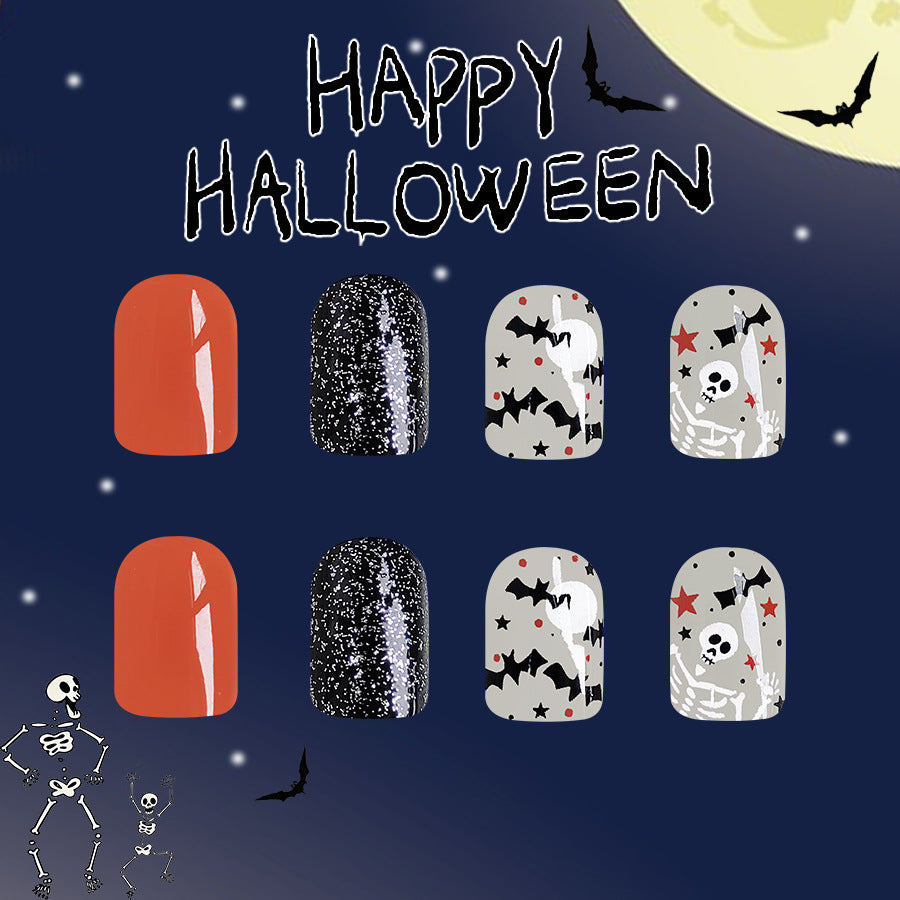 Wholesale 24 Pieces/box Halloween Bat Skull Press-on Nails Kits Nail Stickers ACC-NS-GuaiXL090