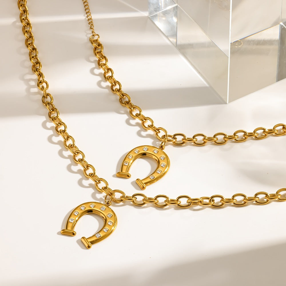 Wholesale Stainless Steel Horseshoe U Shape Necklace And Bracelet Set Everyday Fashion Jewelry