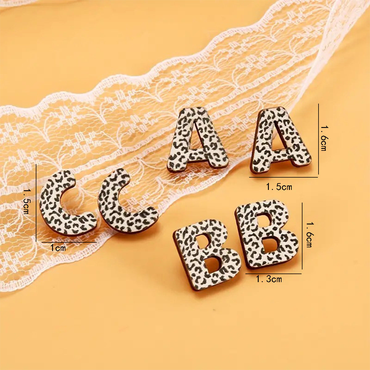 Wholesale wood school season ABC  white leopard print back to school season earrings