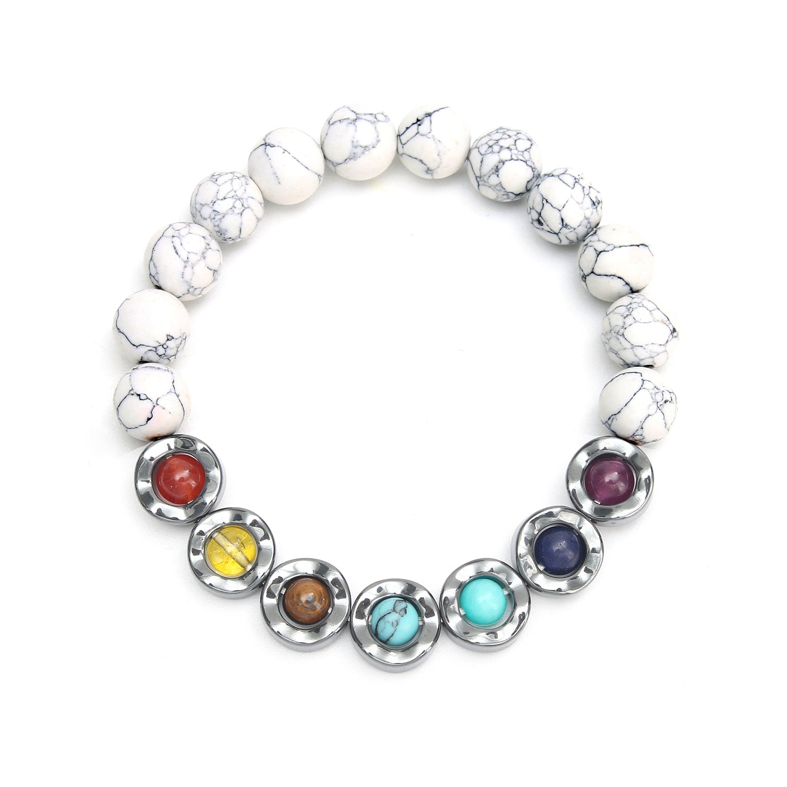 Wholesale black stone wave rotating colorful yoga beads tiger eyes beaded  Bracelet