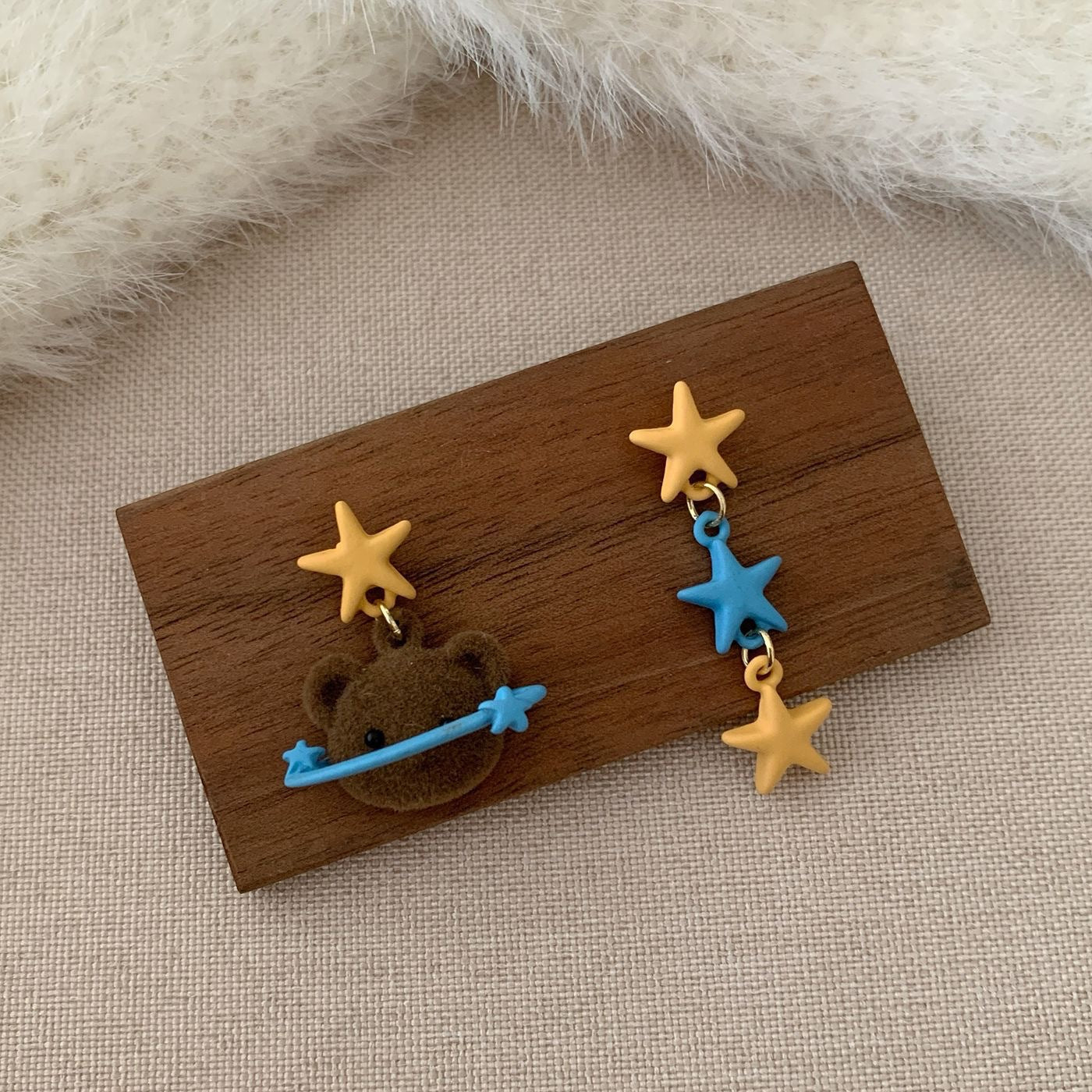 Wholesale cartoon cute star bear plush earrings