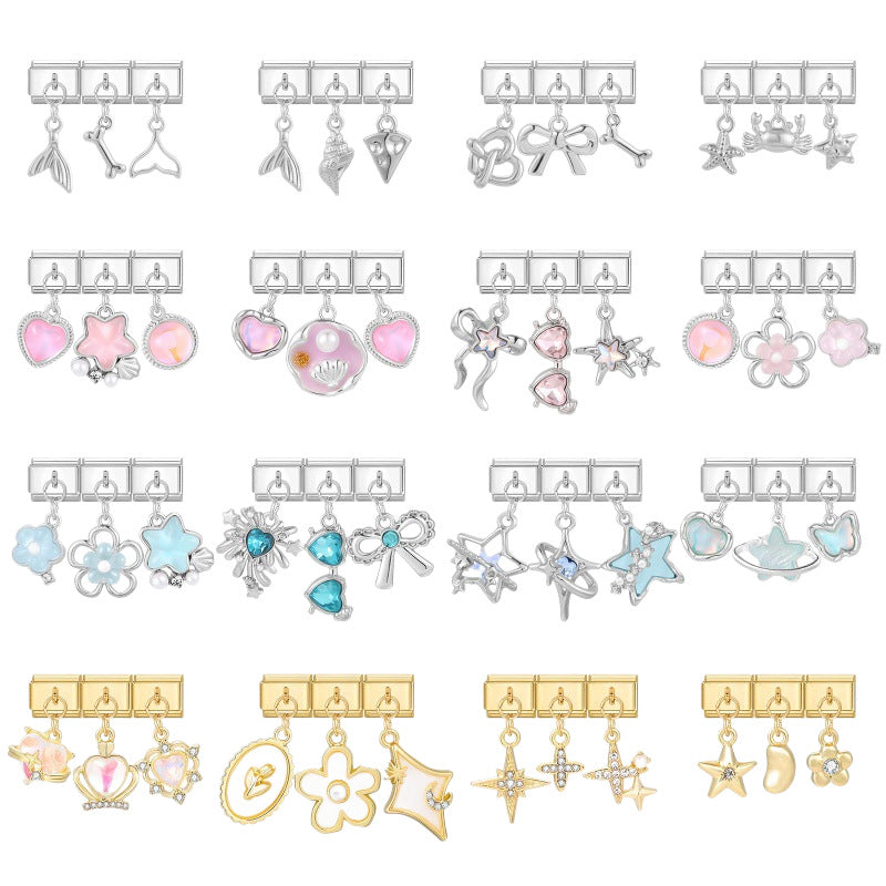 Wholesale Stainless Steel Flower Pendant Three-Piece DIY Bracelet Set Fashion Accessory for Everyday Wear