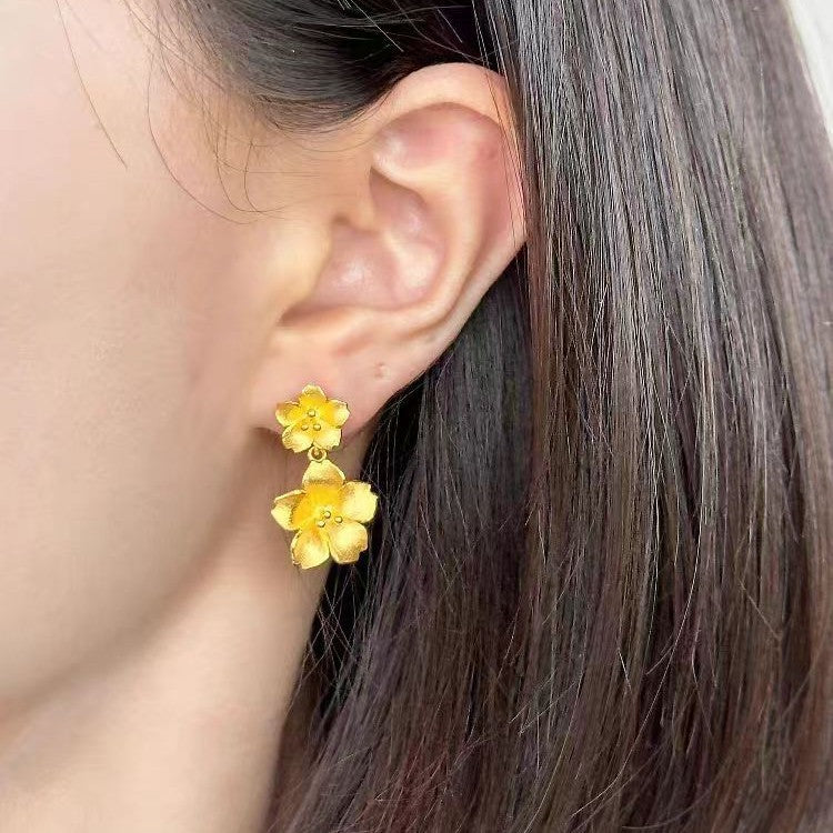 Wholesale Twin Flower Earrings Gold Plated Brass Fashion Accessory for Party or Everyday Wear