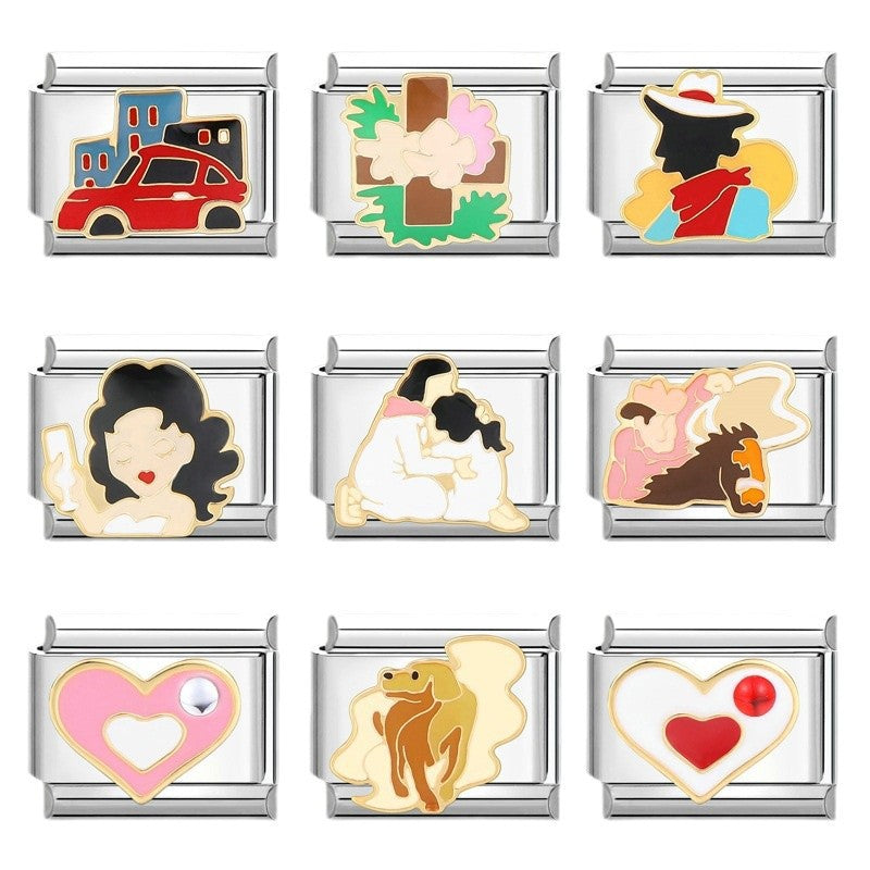 Wholesale Italian Charm Bracelet 9mm DIY Splicing Cute Cartoon Titanium Steel  Composable Bracelet