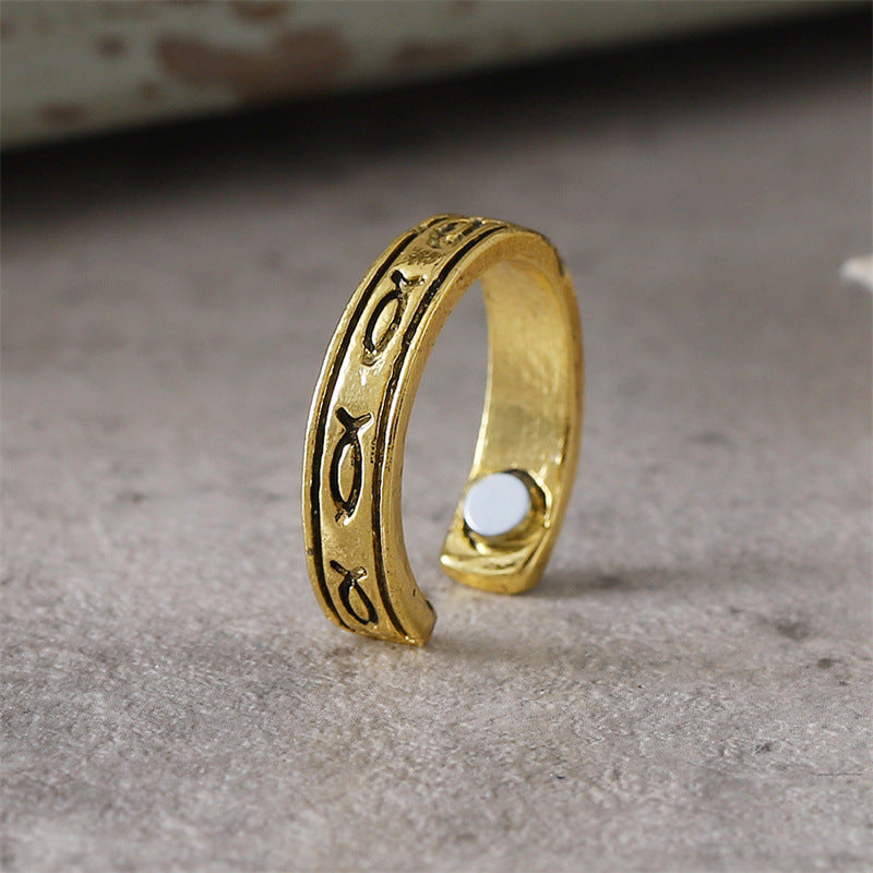 Wholesale Vintage Fish Pattern Magnetic Ring Gold Tone Zinc Alloy Fashion Accessory For Resale