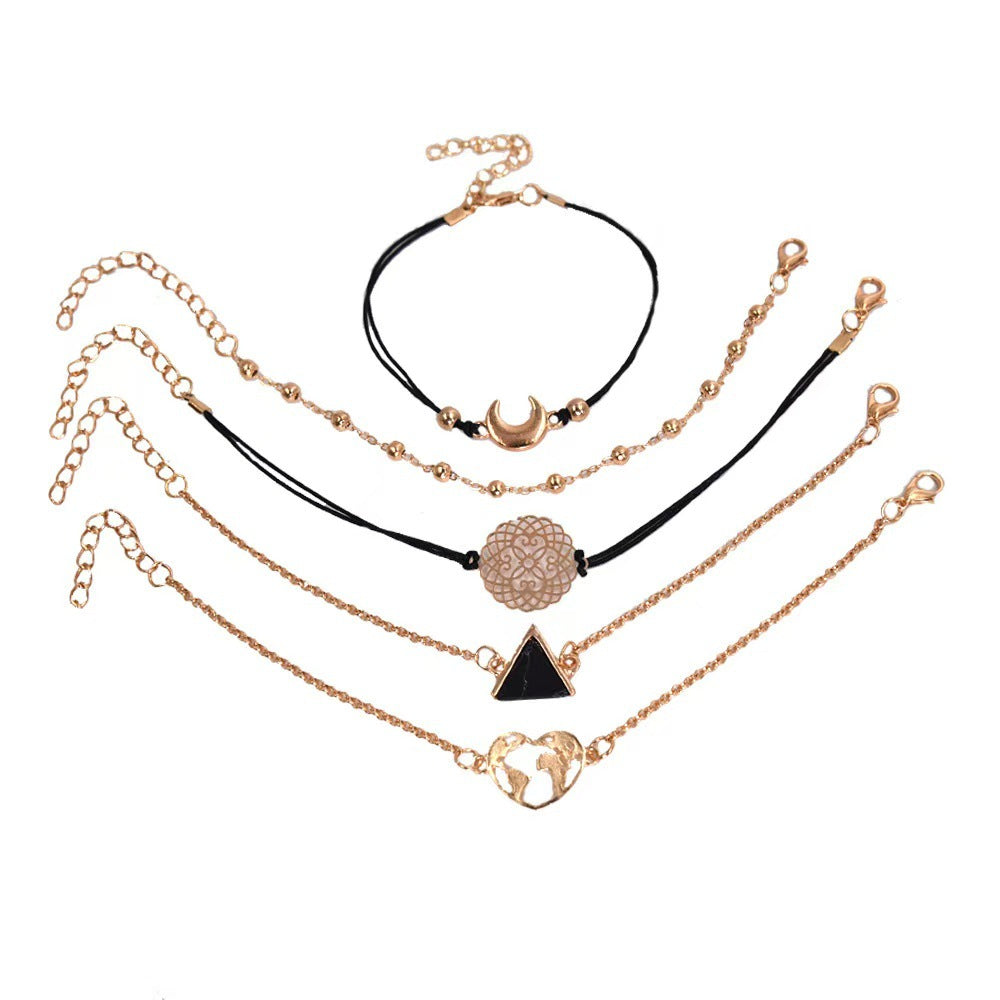 Wholesale Bohemian Hollow Heart Moon Geometric Alloy Bracelet 5-Piece Set Fashion Accessory Gift