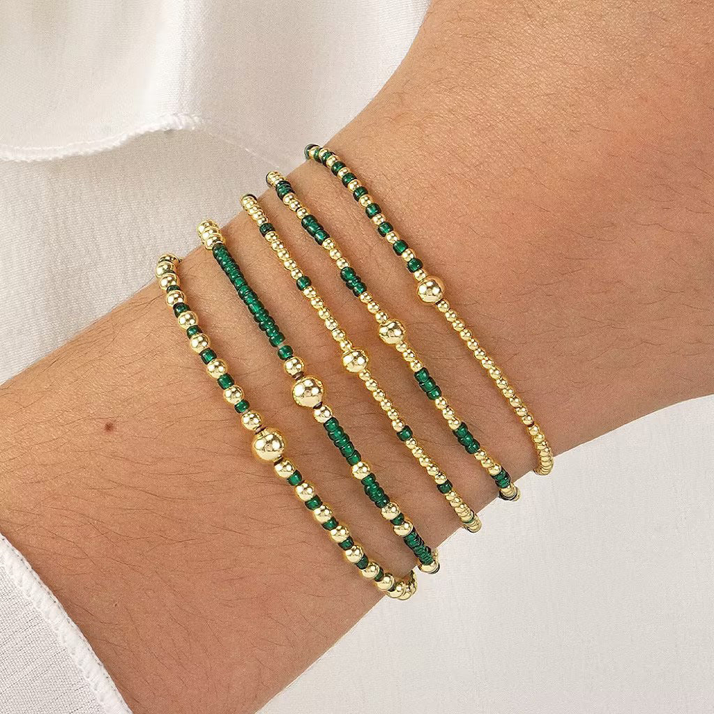 Wholesale Gold Tone Seed Bead Bracelet 5 Piece Set Hand Knitted Geometric Unisex Design Fashion Jewelry Accessory For Everyday Wear And Gifting