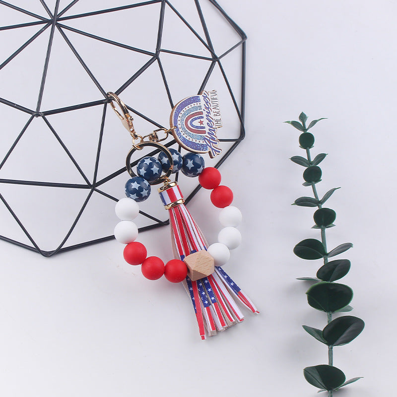 Wholesale Independence Day Silicone Beaded Tassel Wrist Keychain ACC-KC-GuangTian053