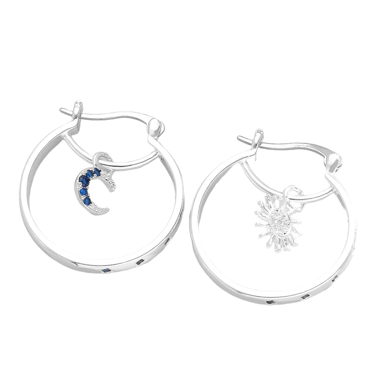Wholesale Copper Zircon Twisted Moon Sun Design Hoop Earrings Double Layer Fashion Jewelry For Women Boutique Resale
