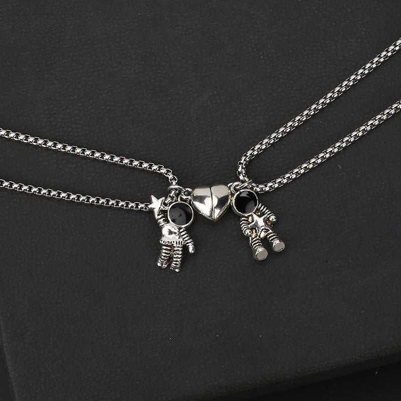 Wholesale Titanium Steel Astronaut Couple Love Magnet Necklace