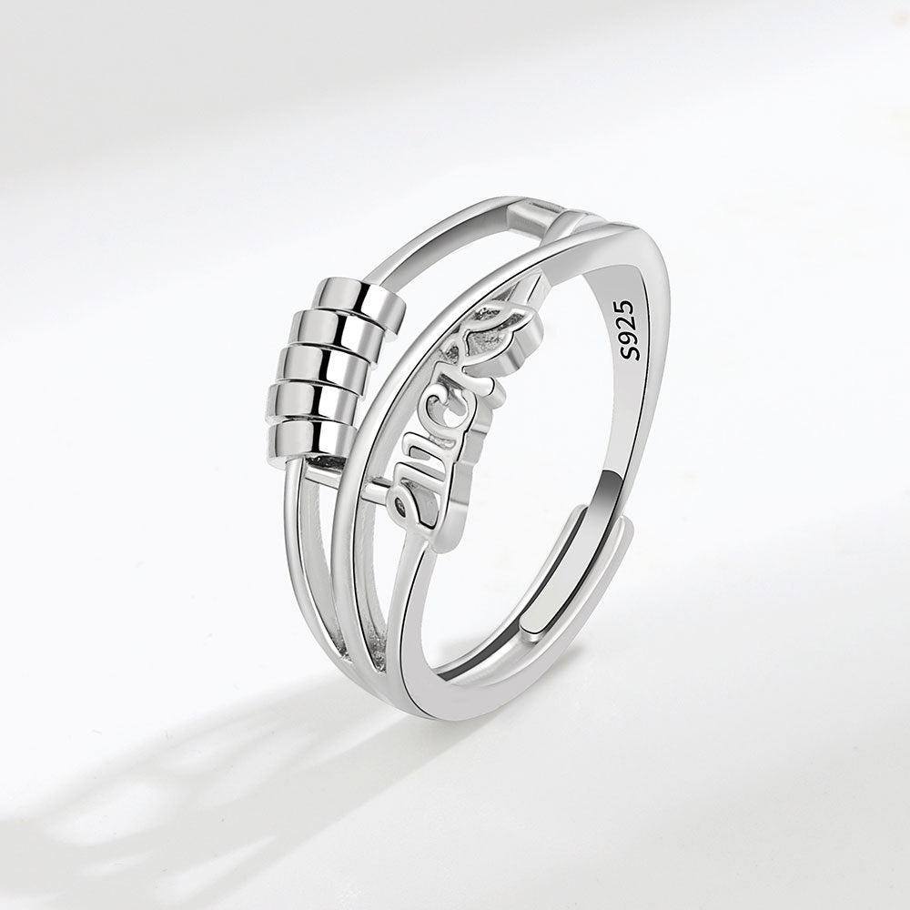 Wholesale  S925 sterling silver double-layer staggered anti-compression bead rotatable ring