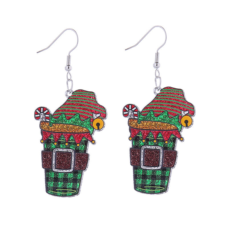 Wholesale Christmas Colorful Acrylic Elk Wine Glass Puppy Earrings ACC-ES-CT036
