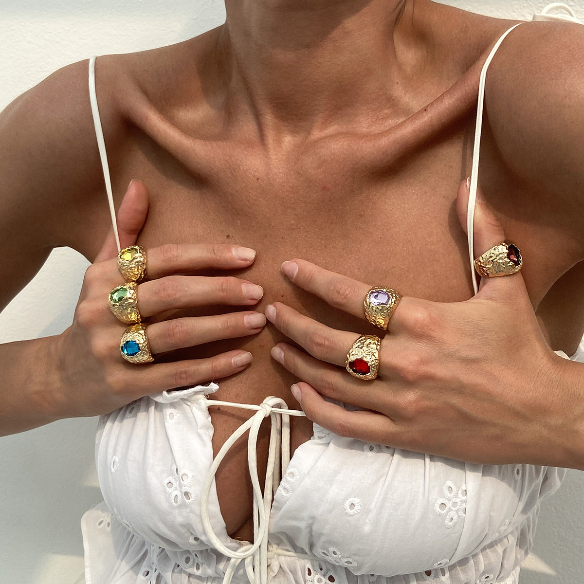 Wholesale Liquid alloy glossy geometric ring set