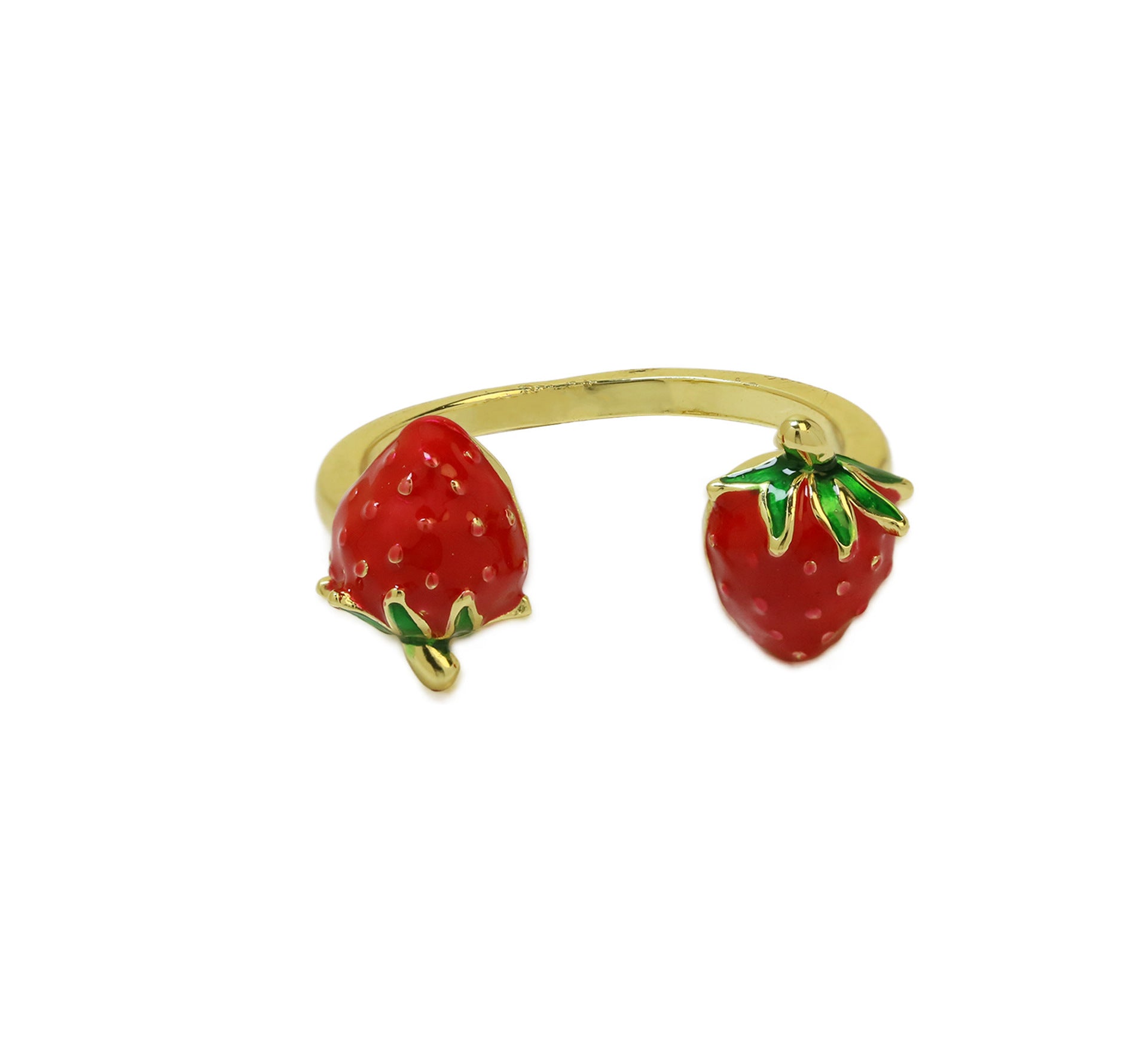 Wholesale 18k Brass Oil Dropping Color Preservation Fruit Series Red Cherry Strawberry Ring