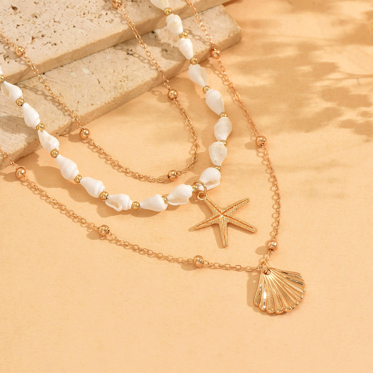 Wholesale ocean resort style starfish and scallop shell pendant necklace