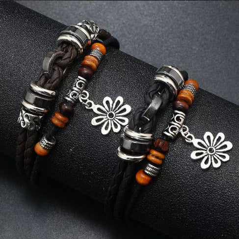 Wholesale Hand-woven multi-layered leaf bracelet