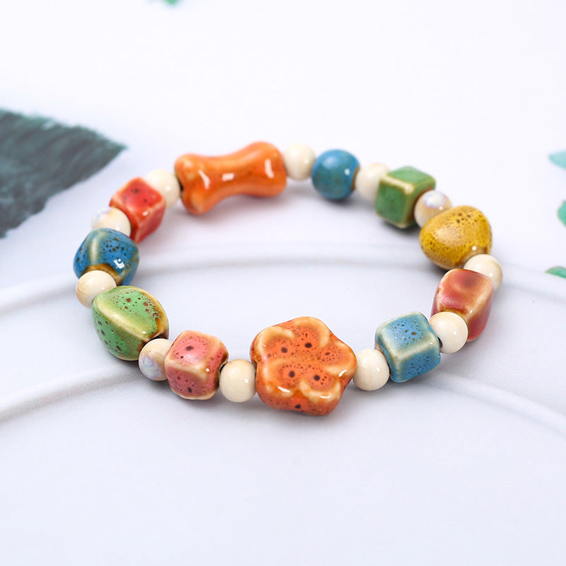 Wholesale Rainbow Cat Paw Ceramic Bead Bracelet,  Trendy Gift for Students,  Handmade Fashion Accessory