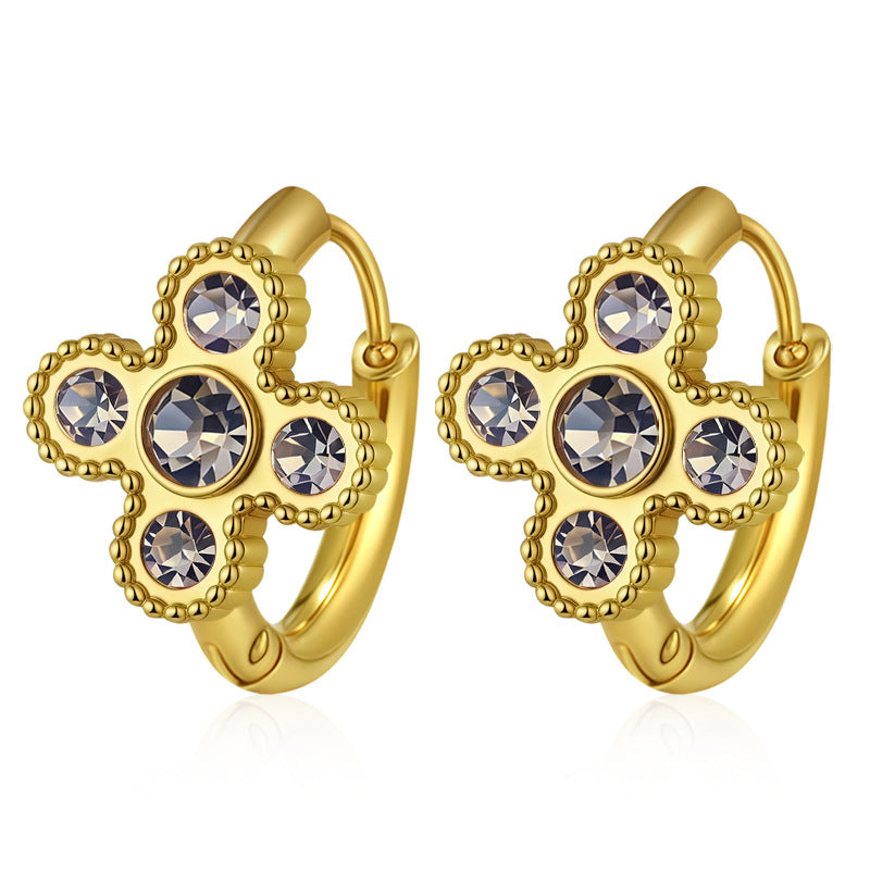 Wholesale Stainless Steel Five-Leaf Flower  Zircon Earrings