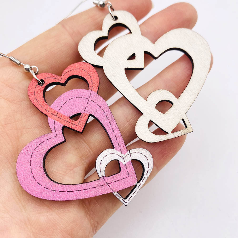 Wholesale Heart-Shaped Wooden Earrings