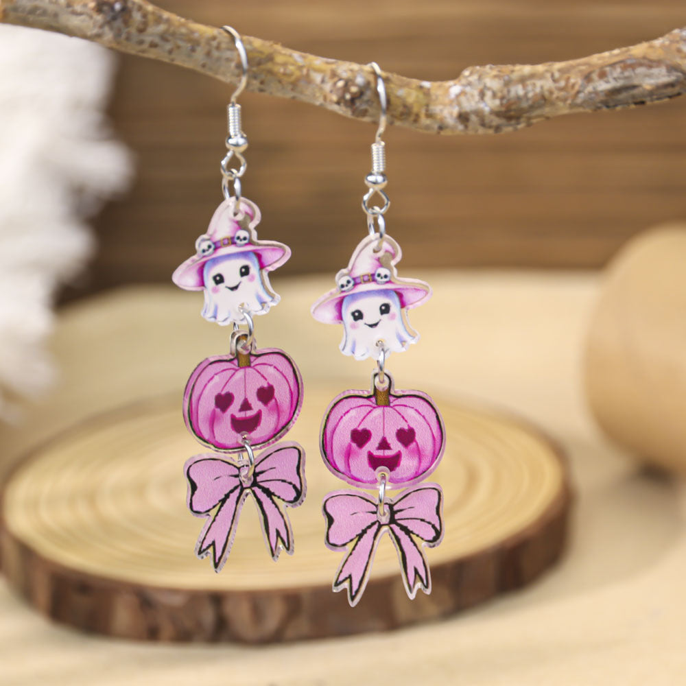 Wholesale Halloween Pink Bow Witch Earrings