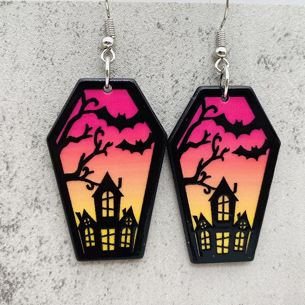 Wholesale Halloween earrings coffin ghost bat acrylic earrings