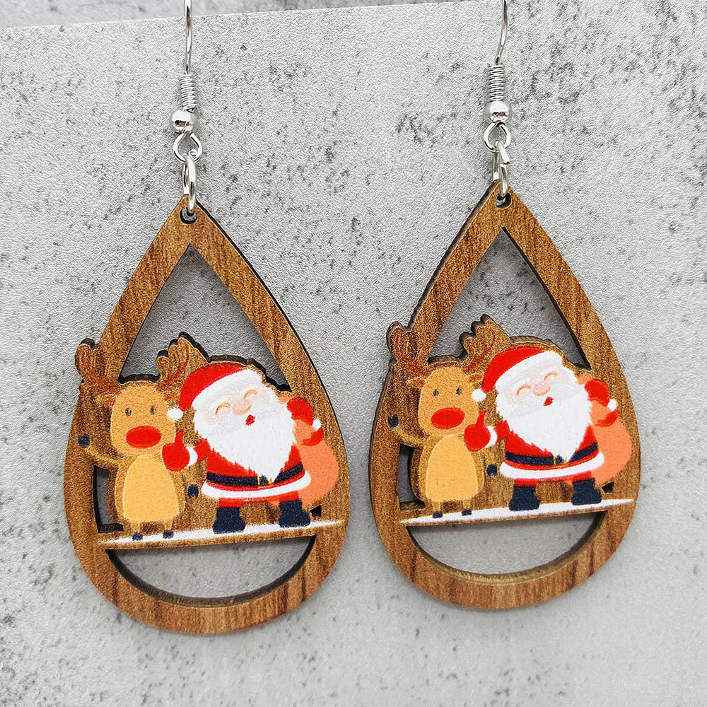 Wholesale Christmas Bell Santa Claus Wood Earrings ACC-ES-PuCi004