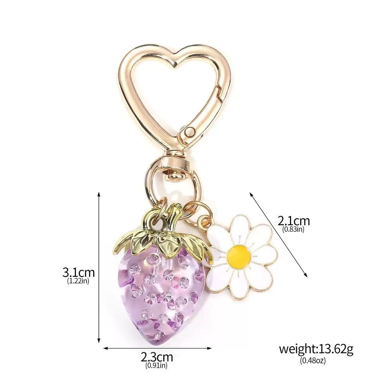 Wholesale Cute Strawberry Pearl Bow Bag Charm Keychain Plastic Resin Pendant Boutique Resale Car Key Accessory