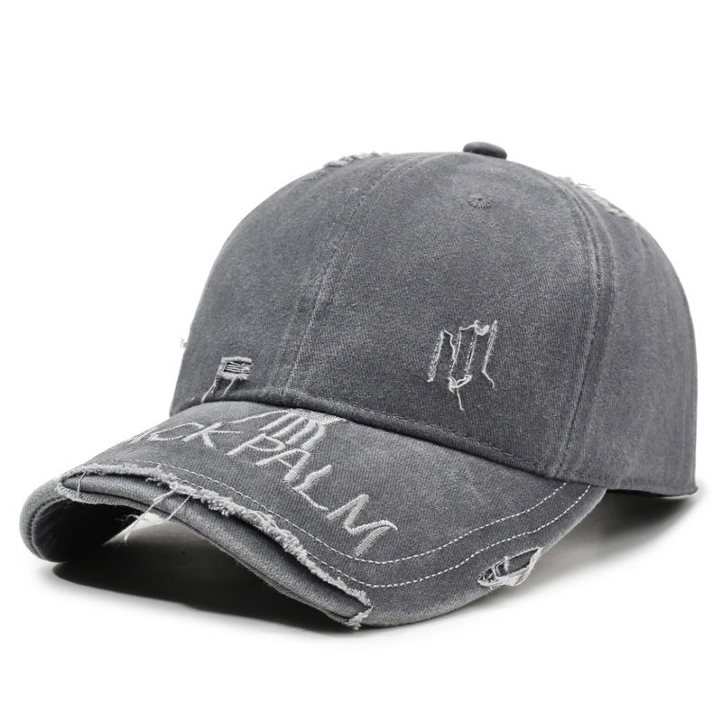 Wholesale Chic Retro Embroidery Letter Distressed Baseball Cap Washed Cotton Denim Gradient Adjustable Unisex Sun Hat