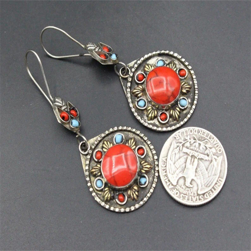 Wholesale Retro Chinese Style Turquoise Gourd Pendant Earrings,  Stylish Everyday Wear Jewelry Accessory