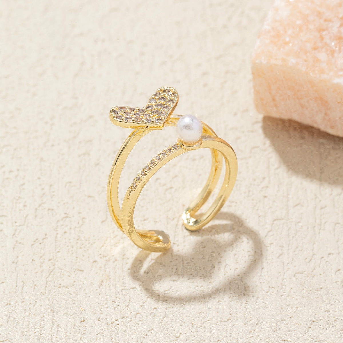 Wholesale  love inlaid pearl copper gold plated diamond ring