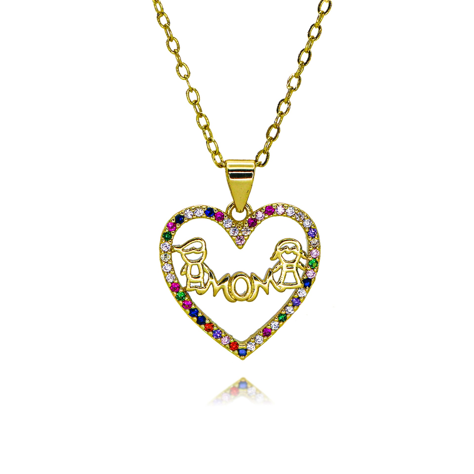 Wholesale mother's day jewelry creative zircon MOM heart-shaped letter pendant necklace