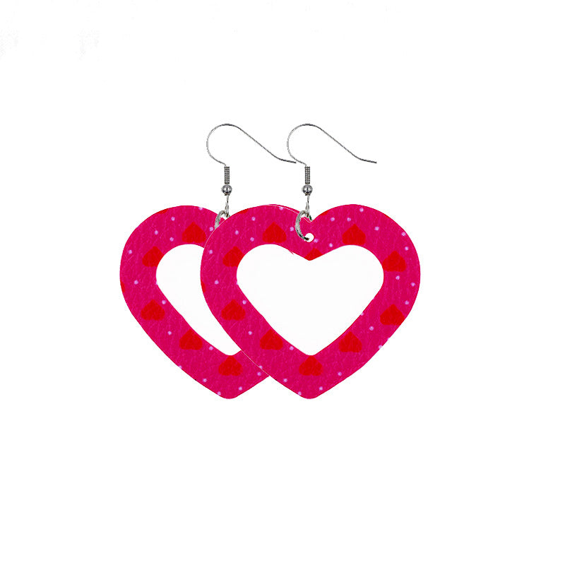 Wholesale Double Layer Love Pendant Leather Valentine's Day Earrings