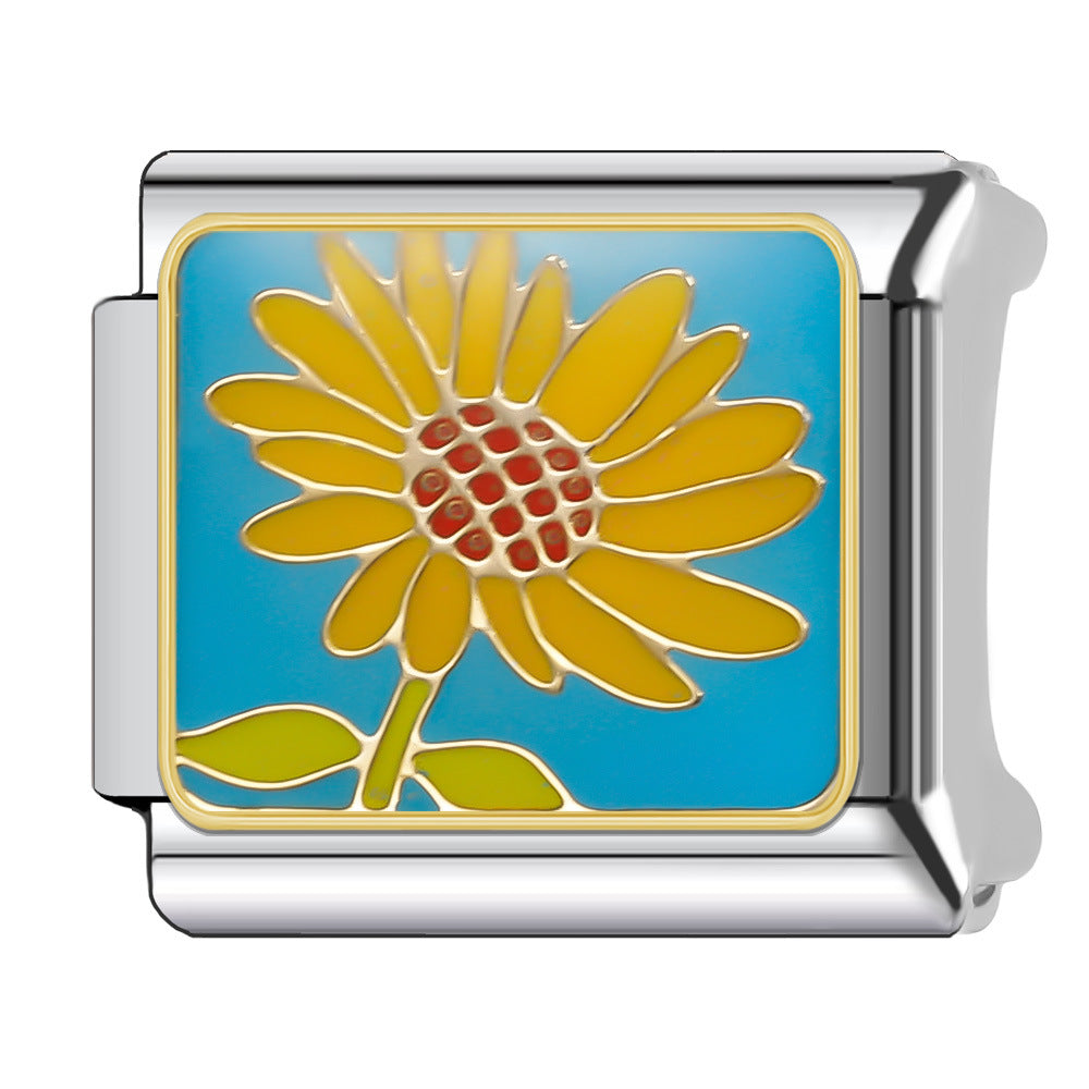 Wholesale Italian Charm Bracelet 9mm DIY Splicing Floral Collection Stainless Steel Composable Bracelet