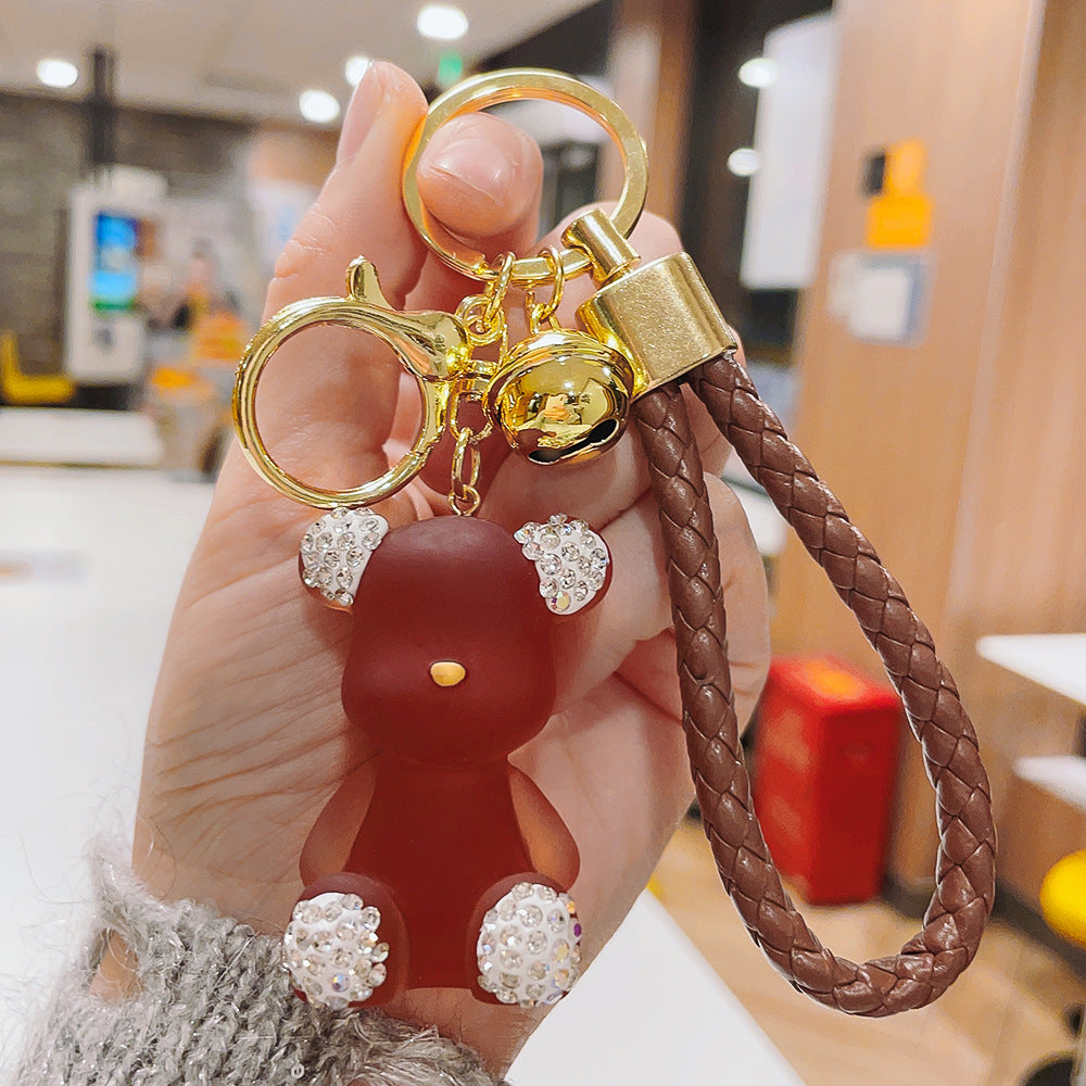 Wholesale Creative diamond doll jelly bear keychain exquisite car Diamond key chain