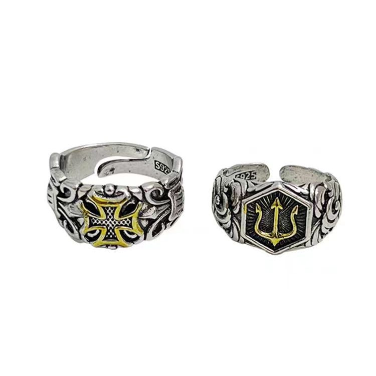Wholesale Vintage Cross Anchor Ring Men' s Hip Hop Punk Adjustable Ring Fashion Accessory