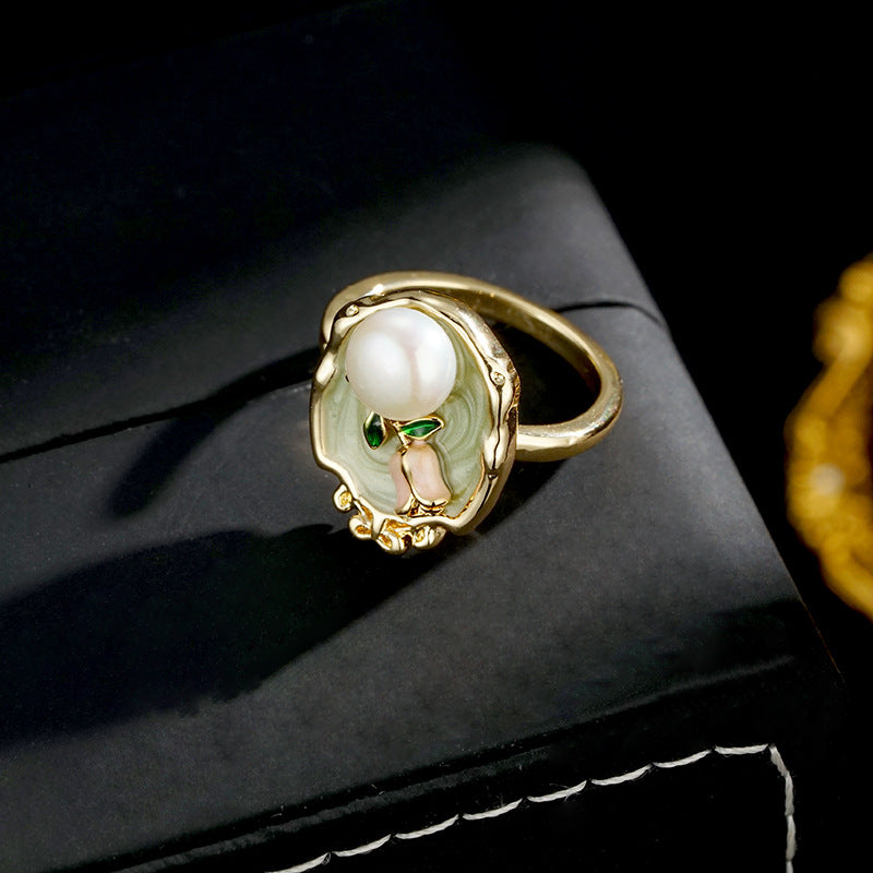 Wholesale oil painting style natural freshwater pearl ring