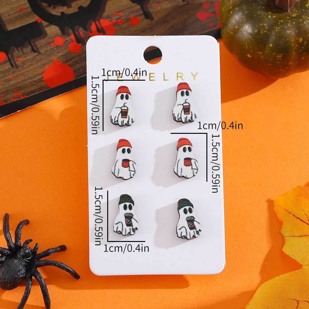 Wholesale Halloween Wood Coffee Ghost Earrings Set
